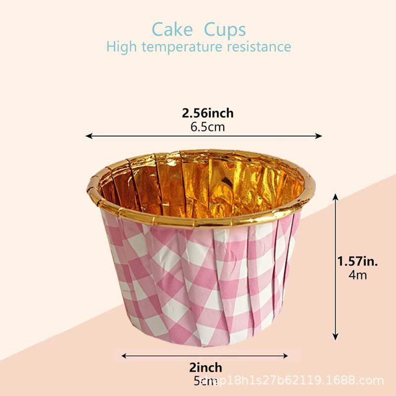 Single-Sided Gold Cake Cupssingle-Sided Aluminum Foil Crimped Paper Cups Bake-Resistant Warm Mafen Mafen Paper Tray Roll Cups 50 Pcs