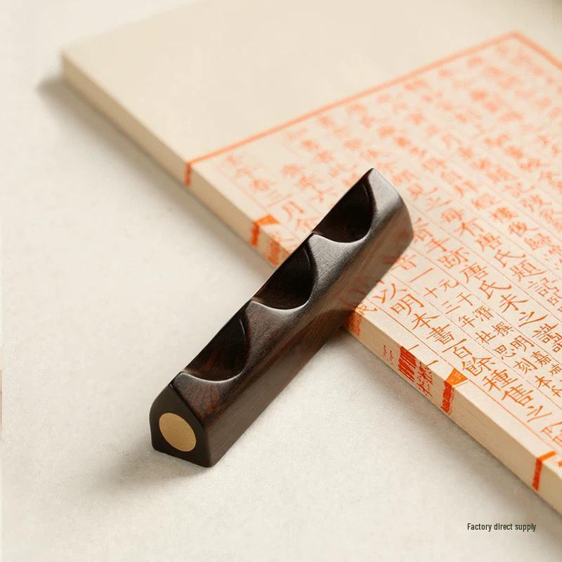 Ebony Inlaid Copper Brush Holder: Solid Wood Pen Rest for Calligraphy Supplies
