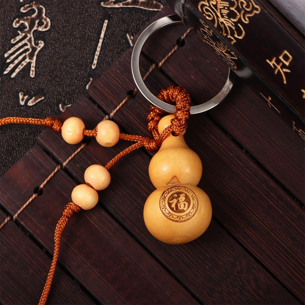 Car Key Ring Ornaments Bag Pendant Chinese Traditional Keychain Good Luck Gourd Peach Wood Keyring