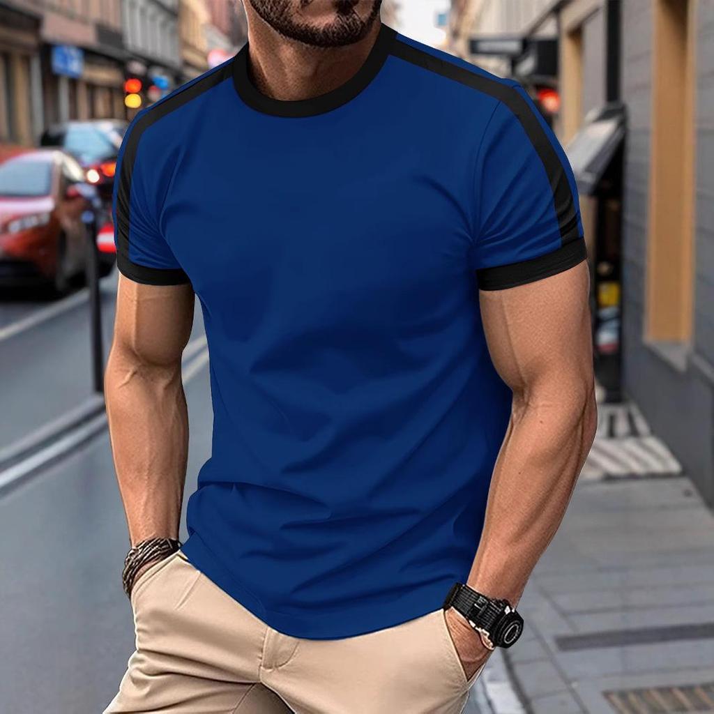 2025 Summer Men's Color Block Casual T-Shirt - European/American Fit