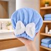 Dry Hair Cap, Bow Decor Soft Thickened Fabric Hair Towel, Ultra Absorbent Hair Wrap for Women Bathing Skin Care