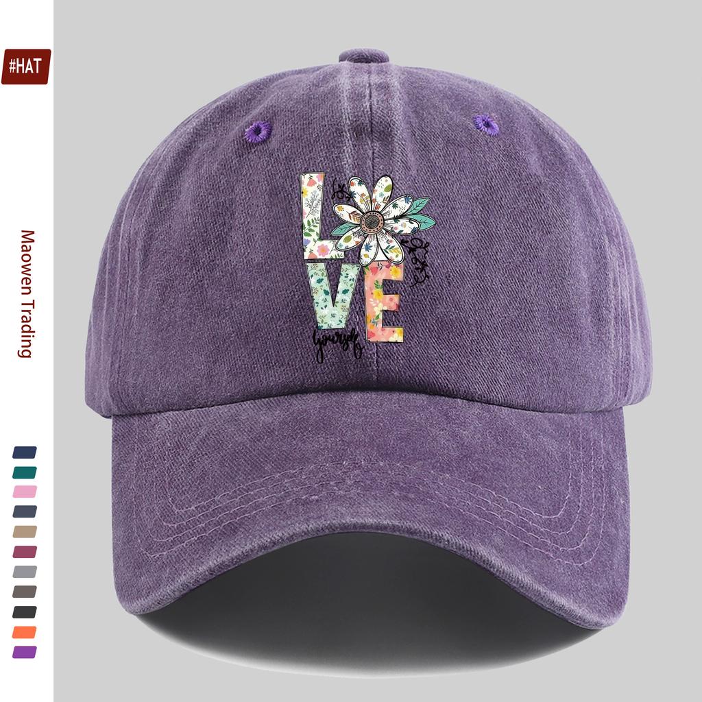 Pc Small Daisy and LOVE Letter Print Baseball Cap with Colorful Floral Design Sun Hat Hunting Decorative Hat Adjustable Bu