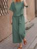 Plus Size Casual Solid Color Short Sleeve Sportswear Set