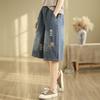Ronghua Vintage Ethnic Embroidered Denim Capris