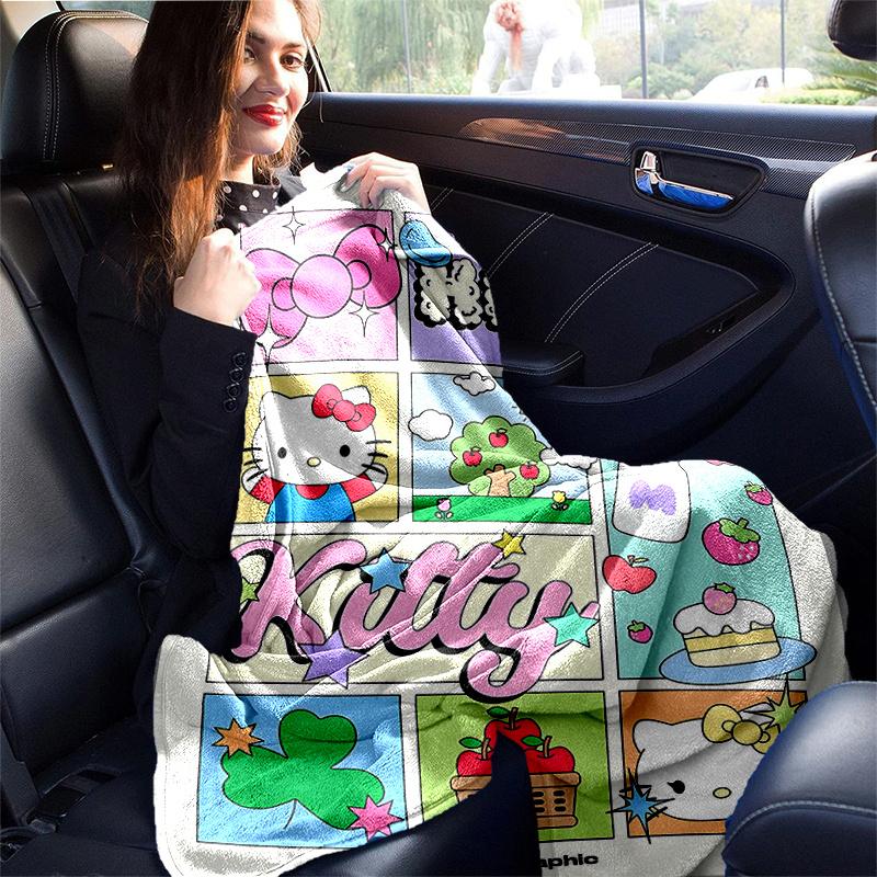 1pc Hello Kitty's Whimsical World Blanket, Soft Throw for Home Decor, Gift Idea, Living Room, Travel, Camping, Car Blankets, Beach, Office Naps, Suita