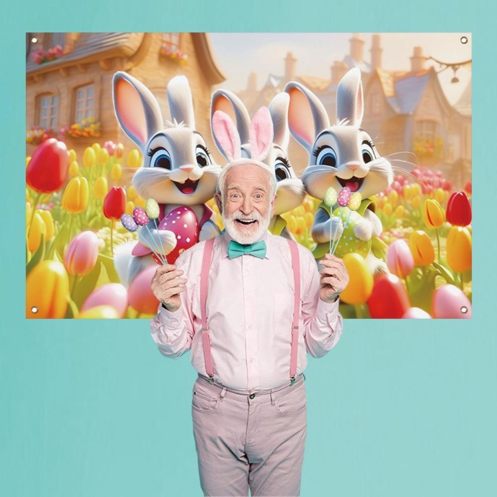 Celebrate Easter Photography Backdrop Cartoon Easter Hanging Banner Poster Props  Photo Booth