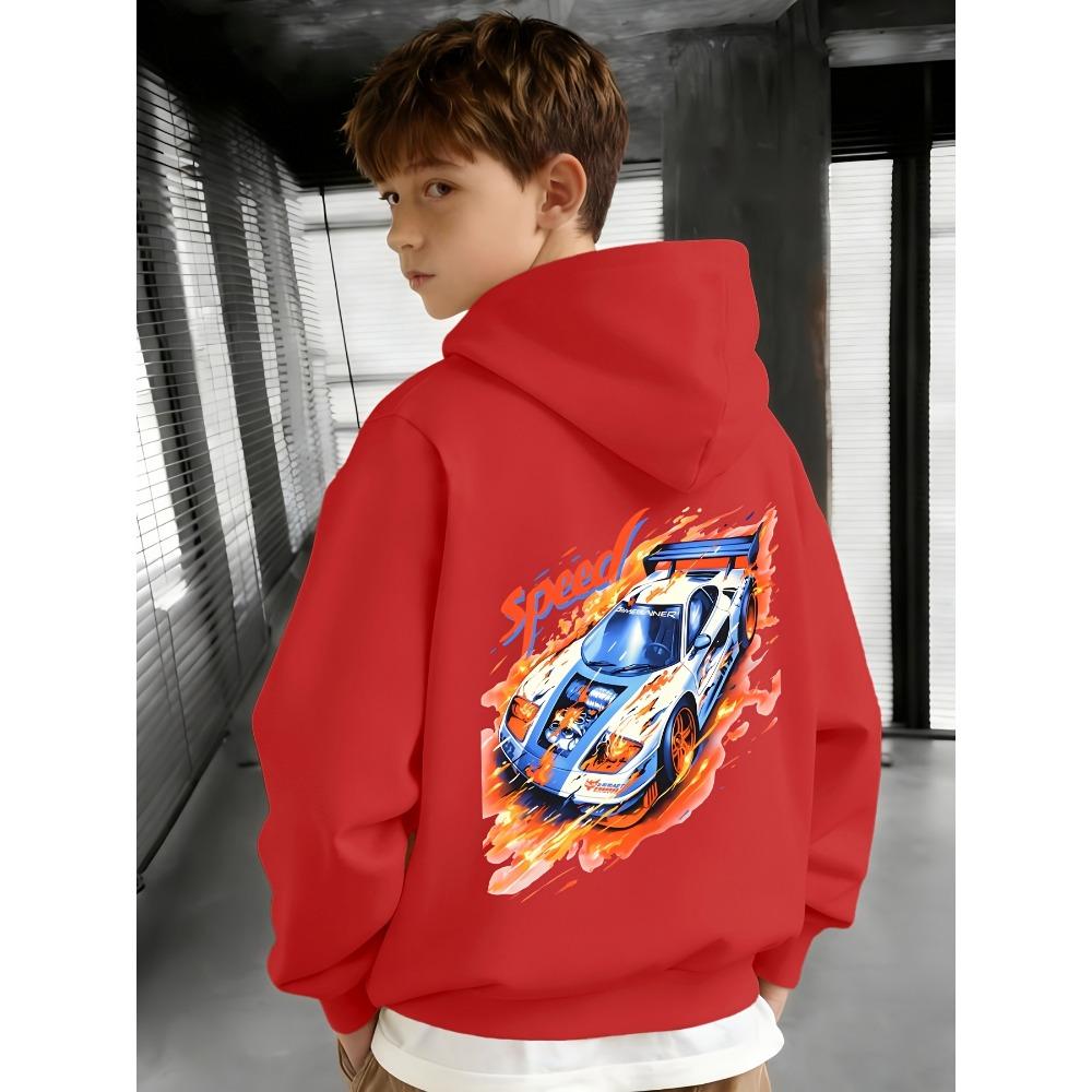 Children's Speed Flame Racing Printed Hoodie Sports Cool Sense of Children's Casual Long-sleeved Pullover