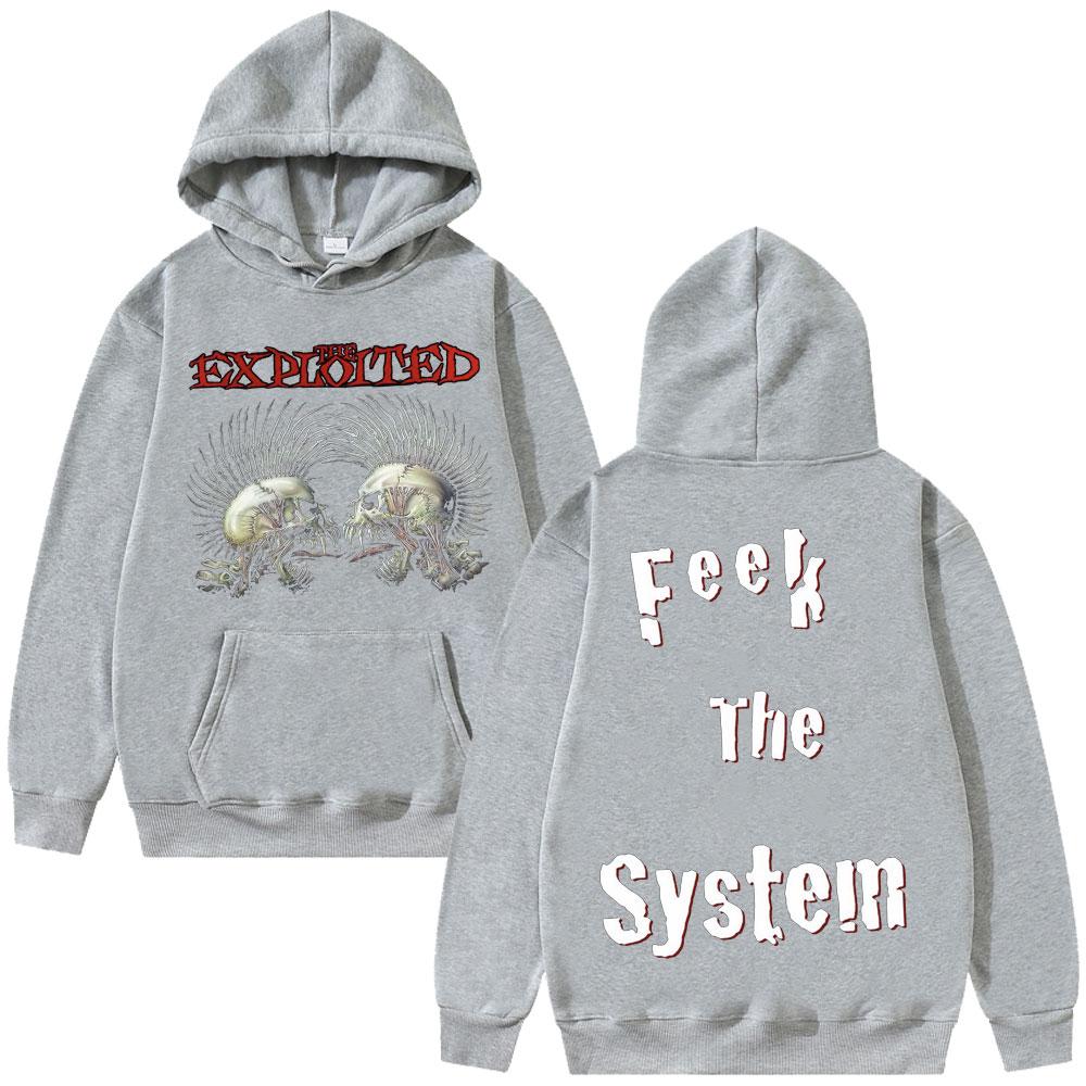 Bluza z kapturem z dwustronnym nadrukiem The Exploited Jesień Zima Męska Hip Hop Gotycka Retro Bluza Męskie Punkowe Oversizowe Bluzy z Kapturem