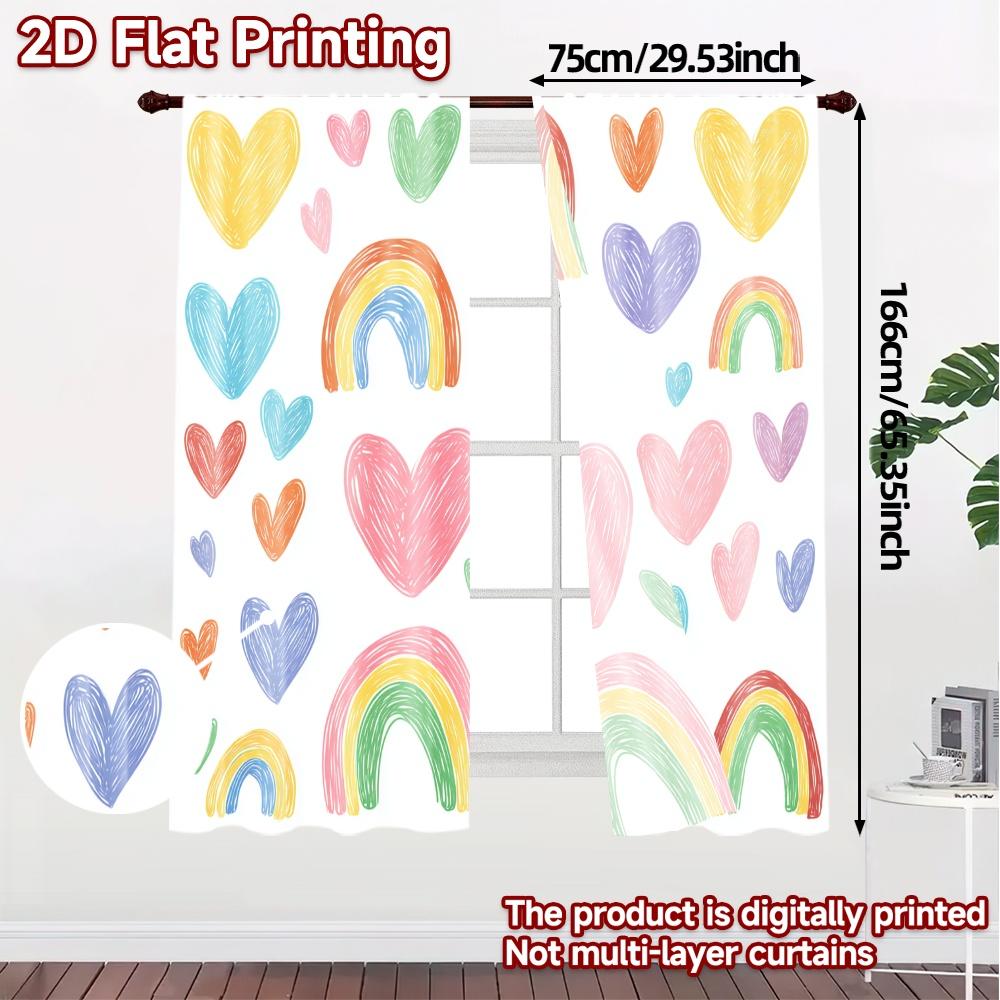 Set Of 2 Flat Printing Jit Curtains Without Rod Colorful Hearts Popular Digital Printed Versatile Fabric Made Polyester