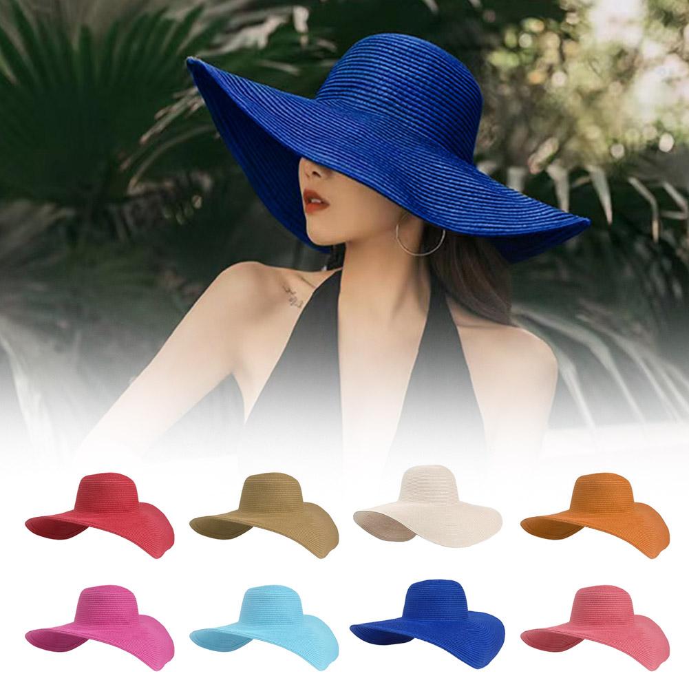 Korean Style Solid Color Wide Brim Sun Hat Women's Beach Straw Hat Foldable Spring Summer UV Protection Fashion Sunshade
