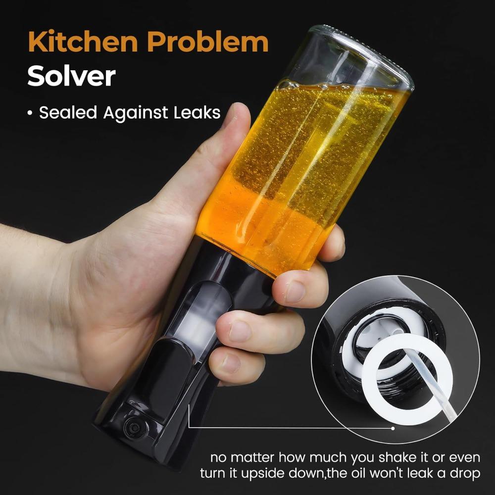 Cooking Oil Sprayer Food Grade Olive Oil Dispenser, 200ml Black Oil Bottle Suitable for Cooking, Air Fryer, Deep Frying Grilling