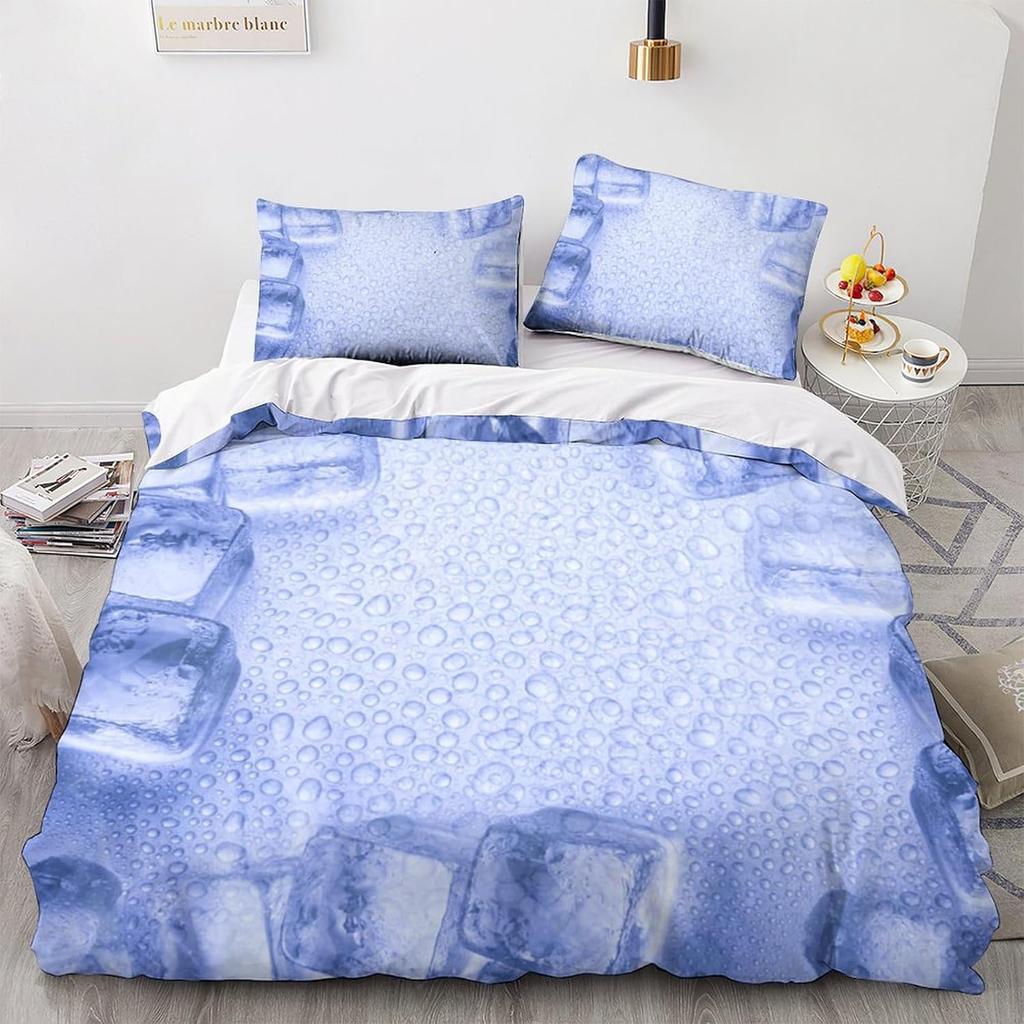 Ice Cube Duvet Cover Set 3D Ice Pattern Twin Queen Bedding Set Microfiber Summer-Cool Comforter Cover for All People 2/3 Pieces
