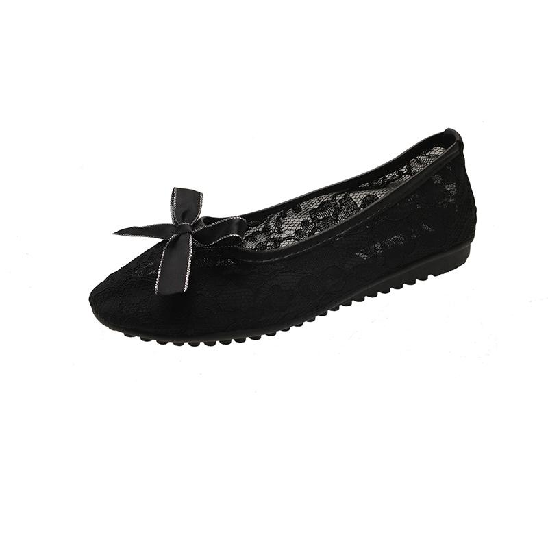 

Мода 2025 Новые женские туфли-лодочки с круглым носком, мелким вырезом, бантом, сеткой и кружевом, дышащие, на мягкой подошве, плоские, сетчатые, весенне-летние, новые 35 чёрный