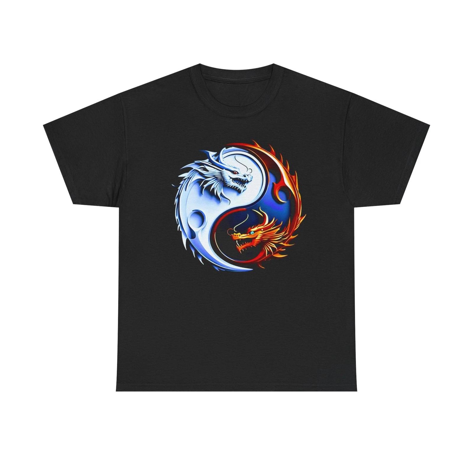 Dragon Yin Yang Graphic Unisex Heavy Cotton Tee Shirt XL