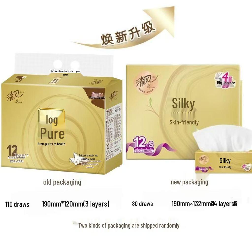 Gold Silk Soft Breeze 4-Ply Facial Tissue, Skin-Friendly, 80 Sheets Per Pack, 12 Packs Per Bundle
