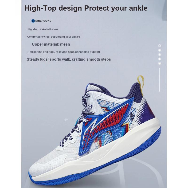 Li Ning Youth Casual Versatile Non-Slip Wear-Resistant Low-Top Basketball Shoes Kids sneaker White Blue YKBT044-3