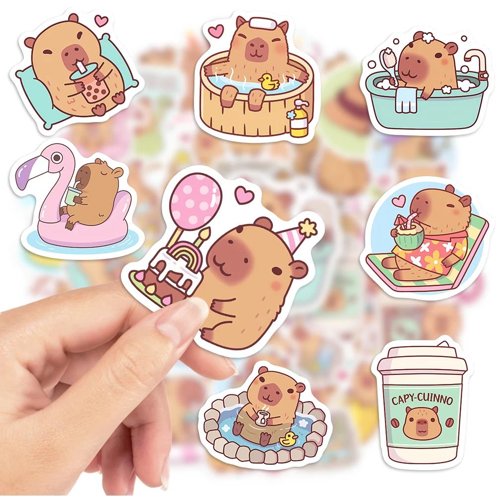 Cute Capybara Cafe Stickers Cartoon Fun Animal DIY Kids Toys Gift for Journal Scrapbook Laptop Phone Luggage Waterproof