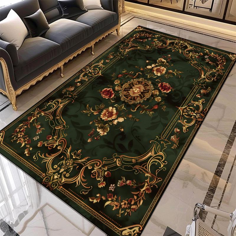 European Style Flower Pattern Carpet Living Room Retro Decoration Rugs for Bedroom Large Area Non-slip Mat Easy Clean Washable