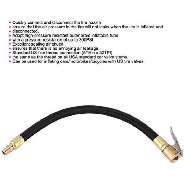 Tire Inflator Hose Extension Tube Tyre Pump Quick Inflation Chuck Adapter for Car Motorcycle Bike with Valve