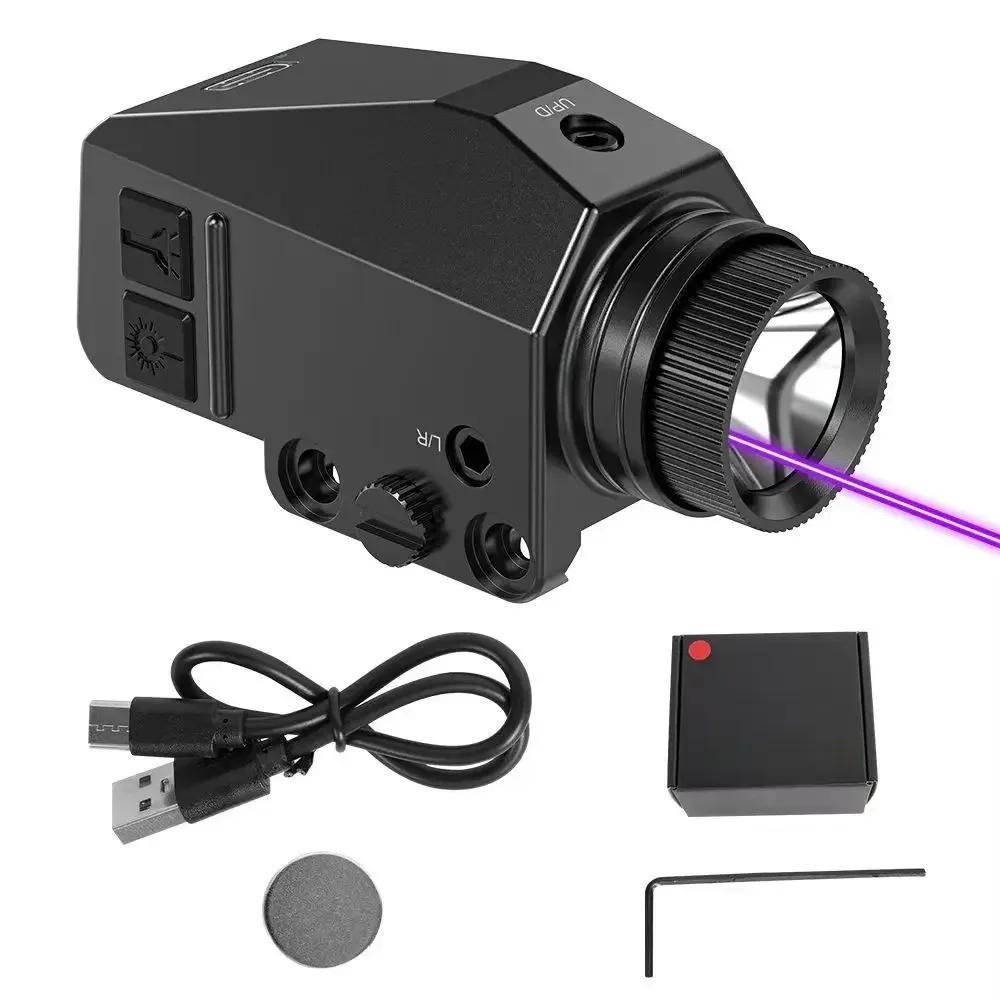 Lanterna LED Tática 1000LM Combo Mira Laser Ponto Vermelho/Verde/Azul/Roxo Luz para Pistola Glock 17 19 / Trilho de 20mm Caça