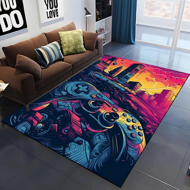 Game Rug for Gamers Boys Teens Kawaii Bedroom Living Room Decor Game Controller Gamepad Carpet Polyester Floor Mat Furry Doormat