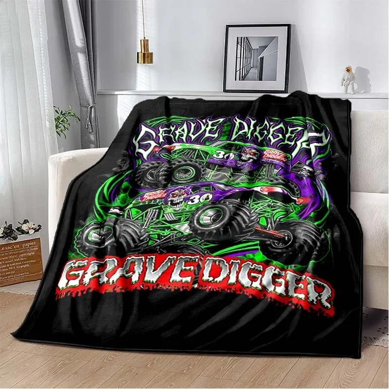 3D Monster Jam Monster Truck Cartoon Flannel Soft Throw Blanket Boys Bedroom Sofa Bed Warm Throw Blanket Picnic