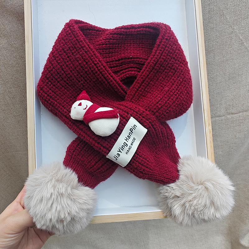 Korean Style Cute Red Knit Scarf for Children - Cozy Autumn/Winter Neck Warmer for Festive Season