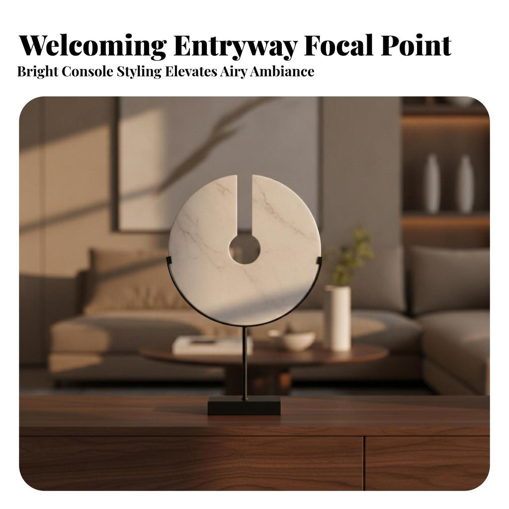 Marble Disc Sculpture with Stand Minimalist Decorative Accent for Bookshelf