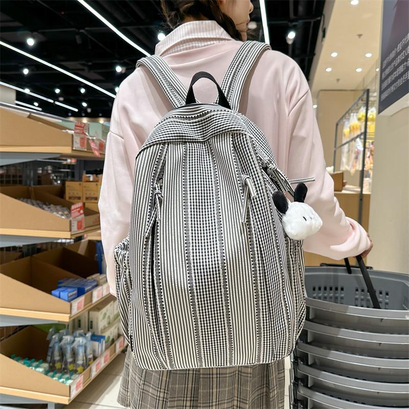 Large Capacity Women's Backpack Striped Student Schoolbag