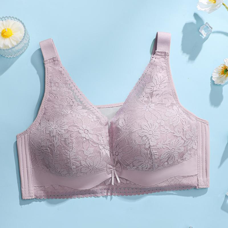 Large Size Bra for Women Without Steel Rims Thin Bra for Women with Lace Double Breasted Anti Sagging Breathable Bra