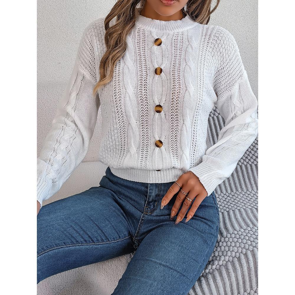 Осенне-зимний повседневный однотонный пуловер с длинными рукавами на пуговицах и свитере S белый