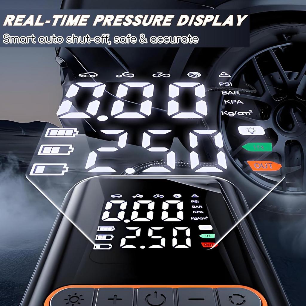 Tire Inflator Portable  Compressor Portable Cordless    with Digital Pressure Gauge 150PSI 3X Quick Inflation and Automatic Shutdown Function Aut