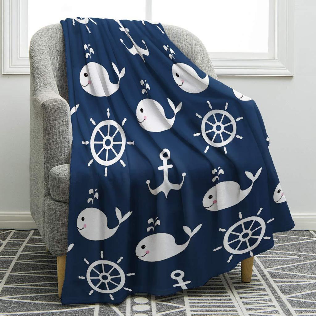 Marine animal cartoon animation digitalprinted polyester velvet flannel cover blanket Fleece soft sofa cover blankets for beds