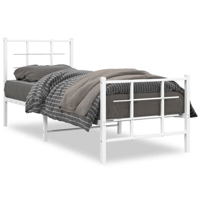 VidaXL Cadre de Lit Métal avec Tête de Lit Pied de Lit, Lit Simple avec Sommier à Lattes, Lit Adulte avec Pied Chambre, 355618