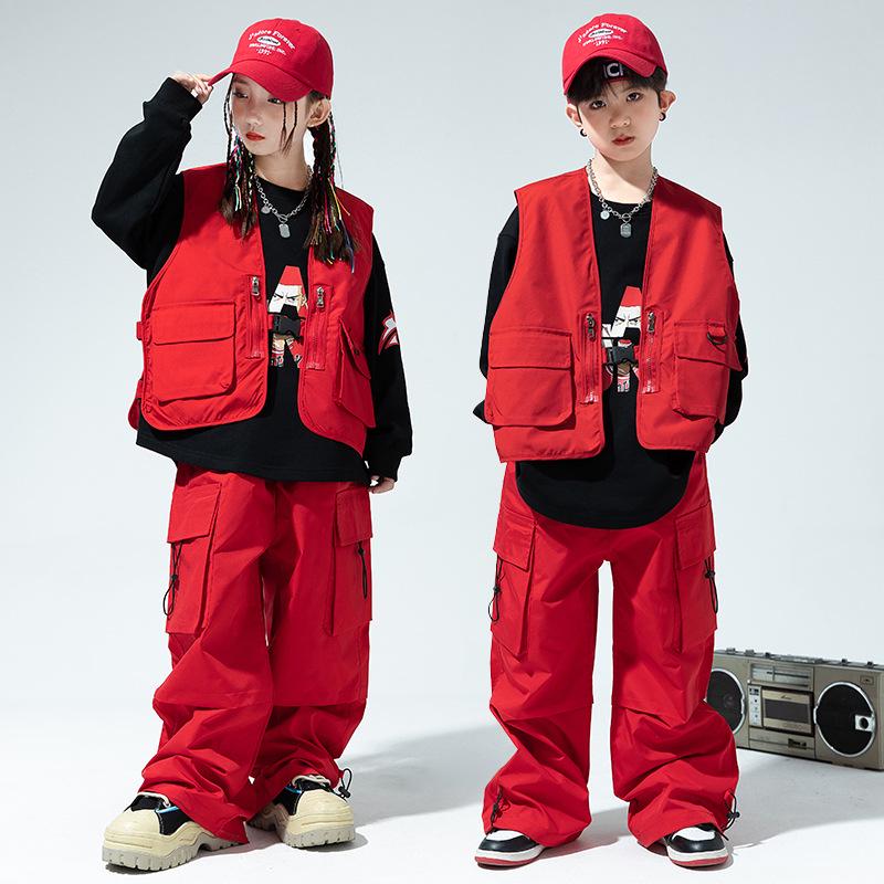 Kids' Trendy Hip Hop Dance Outfits: Boys' Cargo Pants & Girls' Jazz Costumes Set