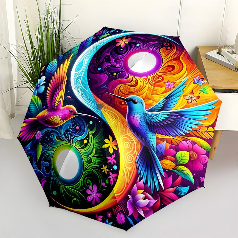 

1pc Colorful Hummingbirds Yin Yang Artwork Umbrella with Plastic Handle,Suitable for All Seasons Home Travel Outdoor UmbrellaB1586