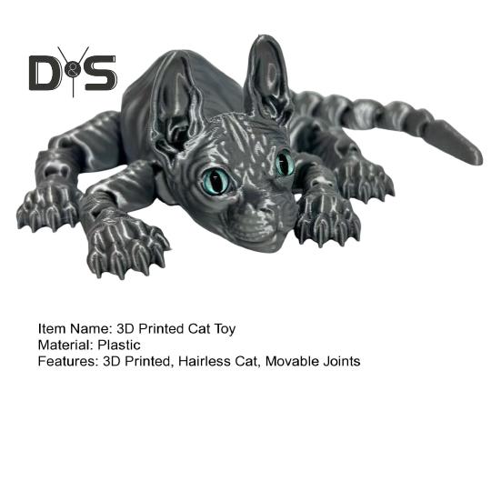 3D-gedruckte haarlose Katzenfigur, bewegliche Gelenke, Sphynx-Katzenfigur, artikuliertes Tiermodell, Spielzeug, Home-Office, Bücherregal, Schreibtisch-Dekoration, Ornament