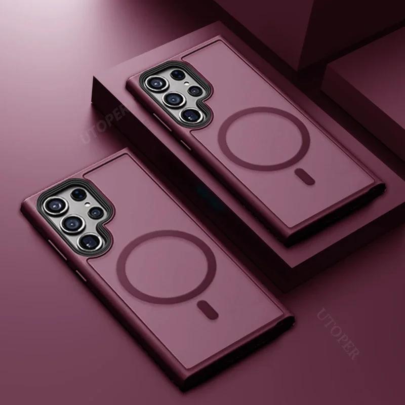 

Magnetic Matte Translucent Armor Shockproof Phone Case For Samsung Galaxy S25 S24 S23 S22 Ultra for Magsafe Charge Cover For Galaxy S24Ultra
