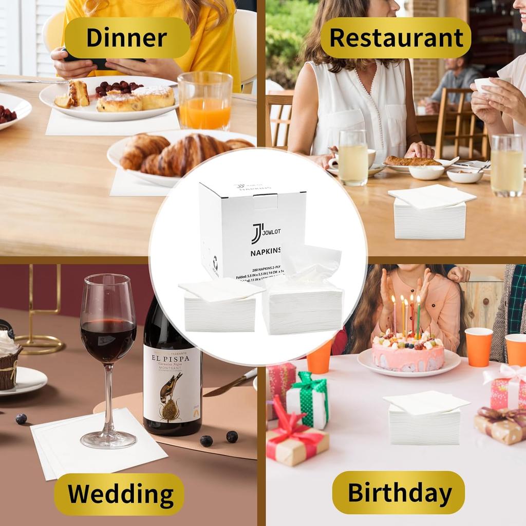 Cocktail Napkins - 200 Count 2-Ply White Disposable Napkins, 5.5x5.5 Inch Folded Beverage Napkins Paper for Dinner Wedding Bar Birthday Party and