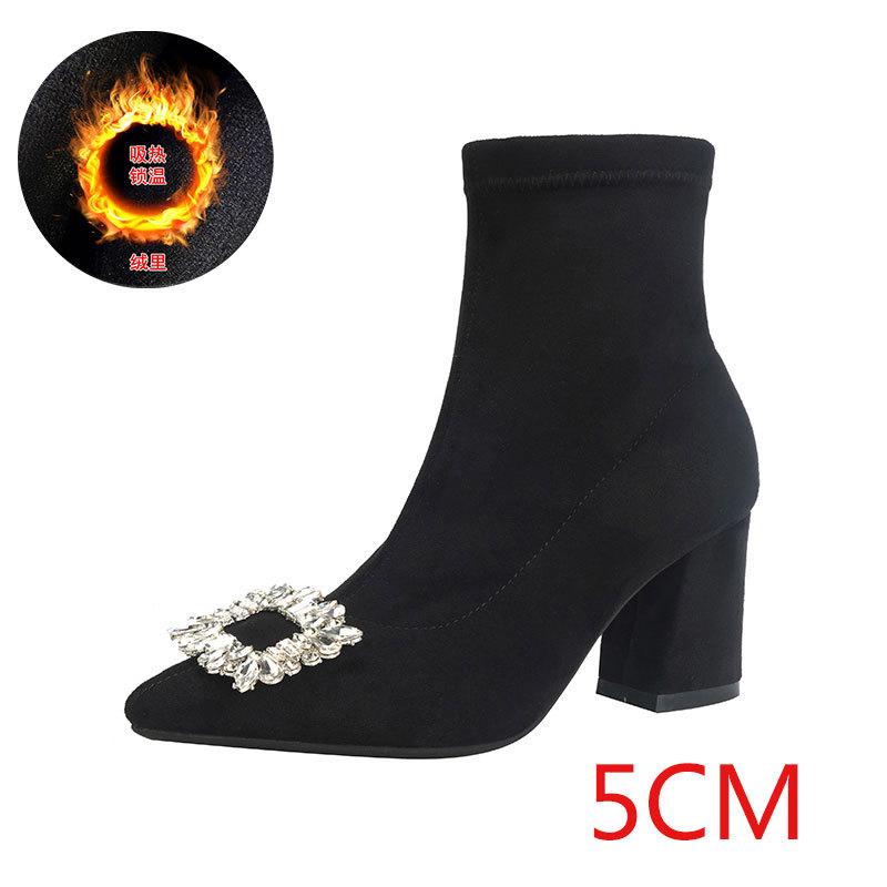 

Остроносые ботильоны на толстом каблуке, осенне-зимние, на толстом каблуке, ботильоны-носки из эластичного флиса, замшевая обувь 40