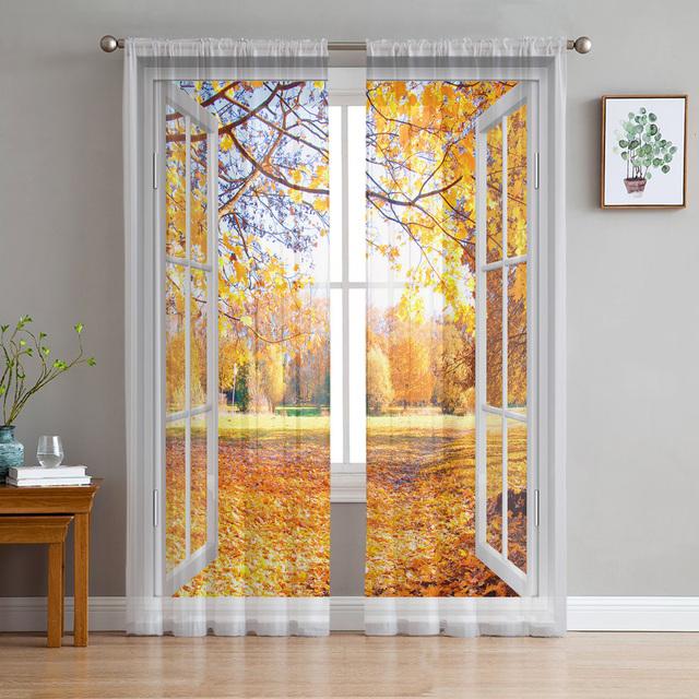 Window Views Cherry Blossoms River Sheer Curtains For Living Room Bedroom Kitchen Chiffon Tulle Curtains Home Hotel Coffee Decor