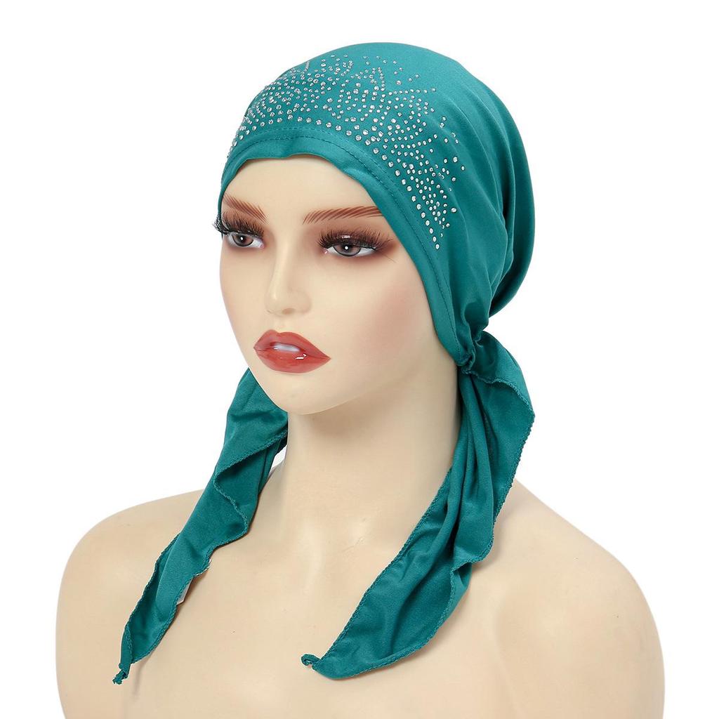 Neue Gebogene Strass Elastische Hijab Mütze mit Einfarbiger Indischer Kopftuch Stil