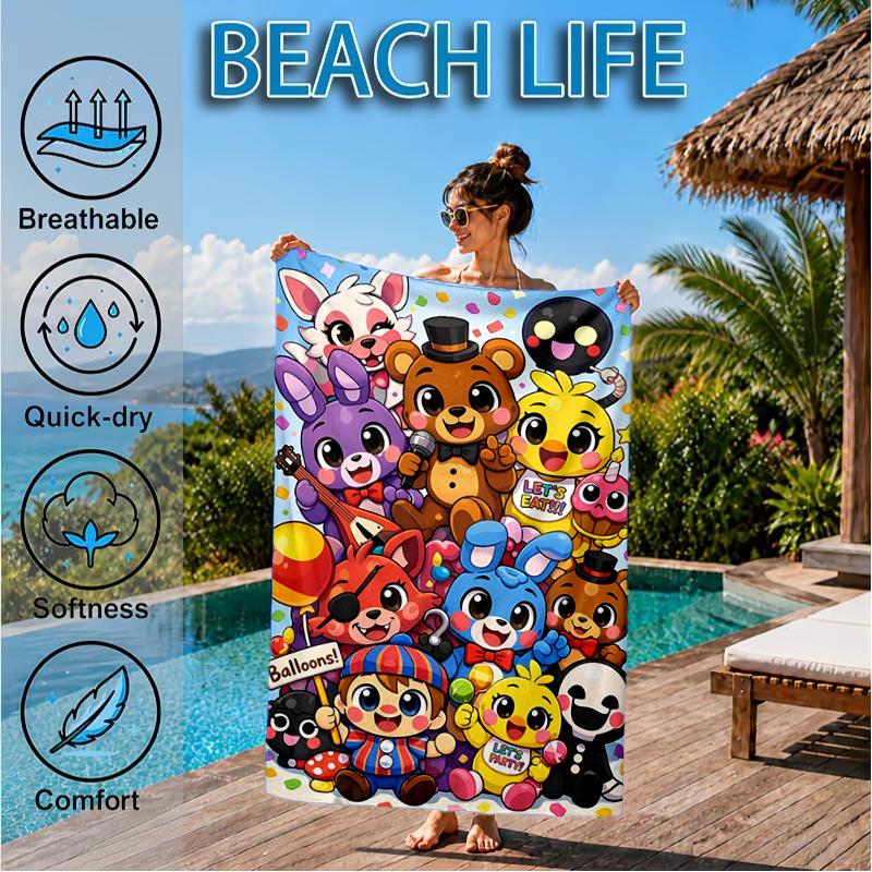 Five Nights Party Beach Towel, Super Soft Microfiber, Perfect Gift for Her/Him, Birthday, for Pool, Beach, Travel, Decor Beach Party