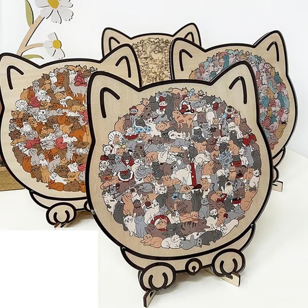 135Piece 3D Cat Puzzles Cats Puzzletoy Morandi-Colored Animal Woodpuzzle Puzzle Ideal for Lovers and Home Decoration