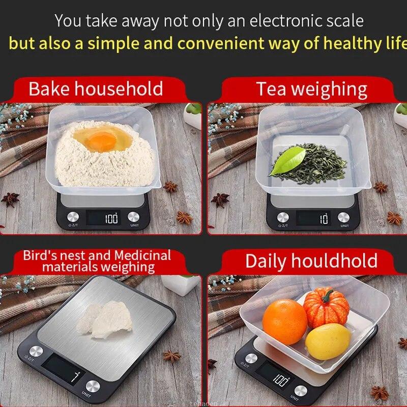 Kitchen Scale 5g10g15Kg/1g Weighing Food Coffee Balance Smart Electronic Digital Scales Stainless Steel Design for Cooking and Baking