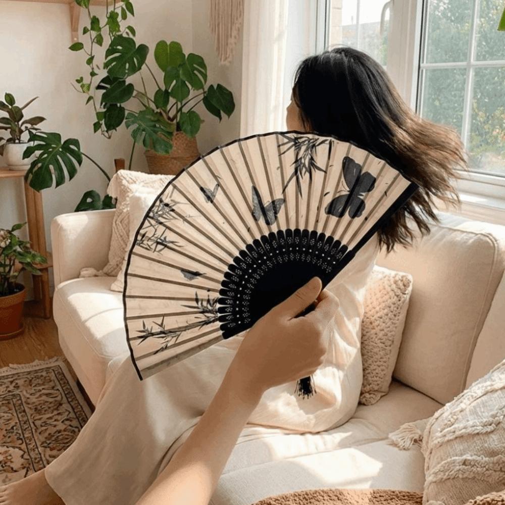 Chinese Style Silk Folding Fan Vintage Bamboo Fan Summer Cooling Hand Fold Fan  Dance Props