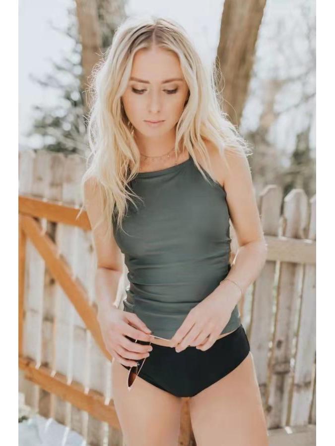 

Женский зеленый однотонный купальник танкини из двух частей 2XL