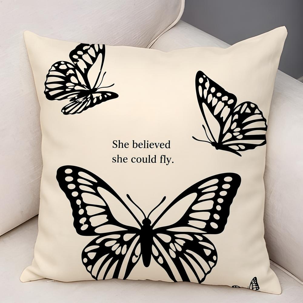 Cute Retro Butterfly Cushion Cover Natural Linen Organic Fabric DoubleSided Printing Breathable For Decor