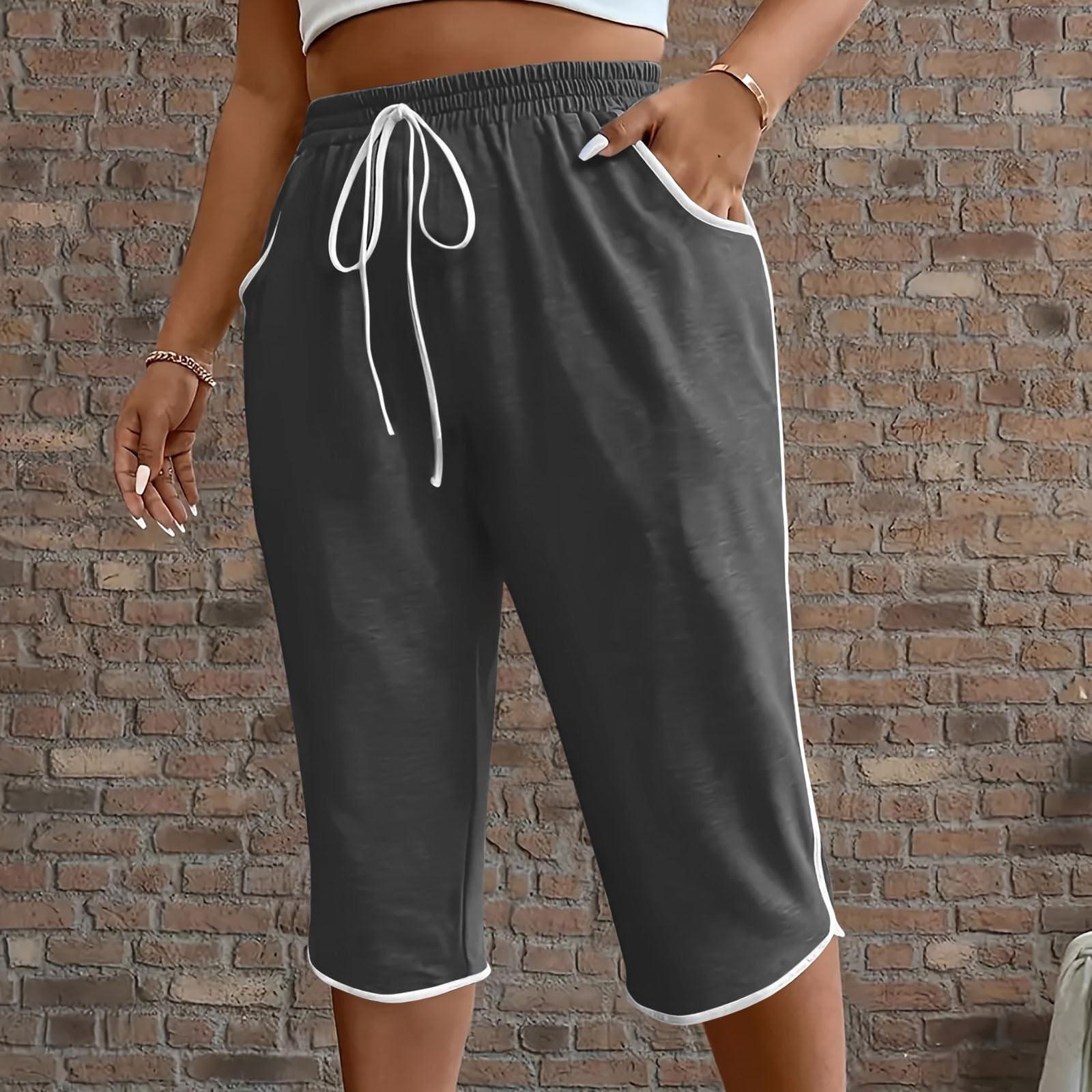 

Сексуальные однотонные спортивные повседневные укороченные брюки летние свободные женские брюки из хлопка и льна S