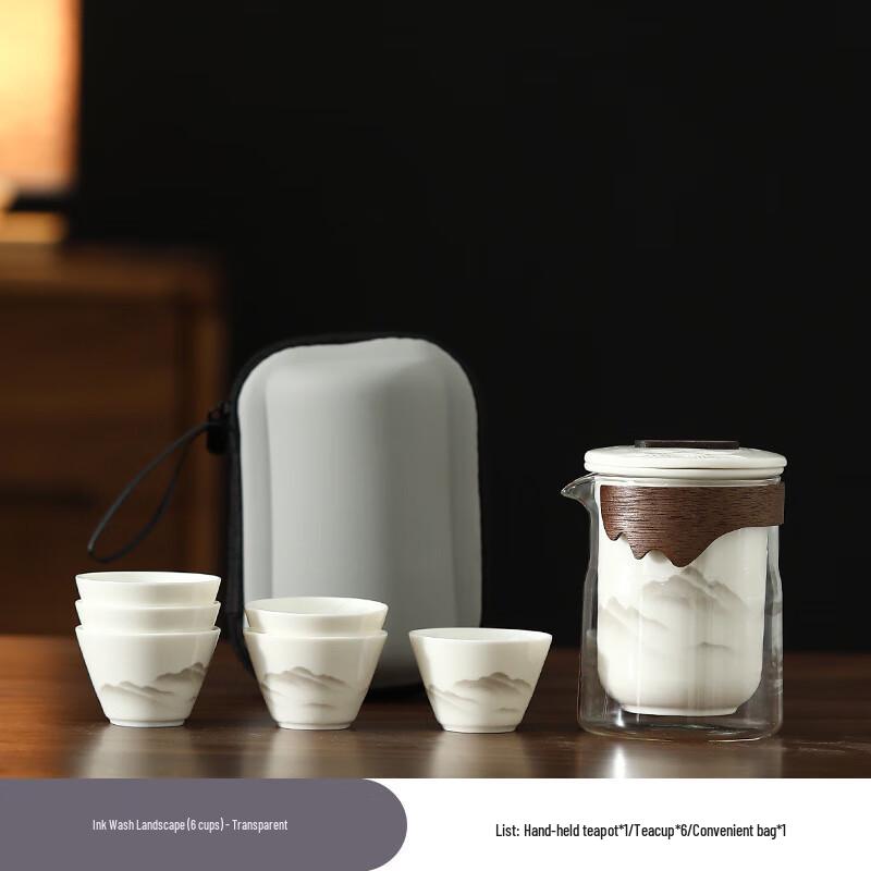 Ai Qi Yi Xuan A1 Ink Landscape Travel Gongfu Tea Set 1 Pot 6 Cups 1 Bag Transparent